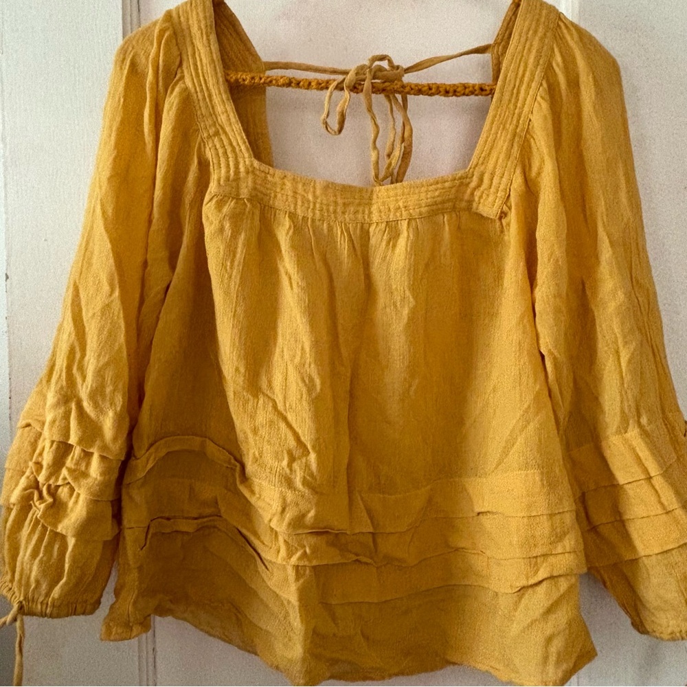 O'Neill Yellow Smocked Blouse with Puff Sleeves
